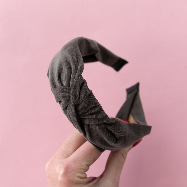 January - Grey Corduroy Knotted Headband