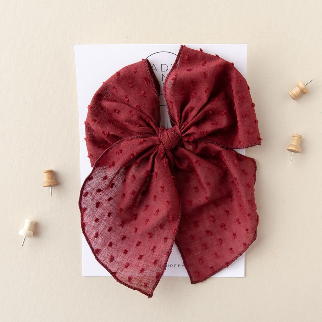 September - Burgundy Swiss Dot Party Bow