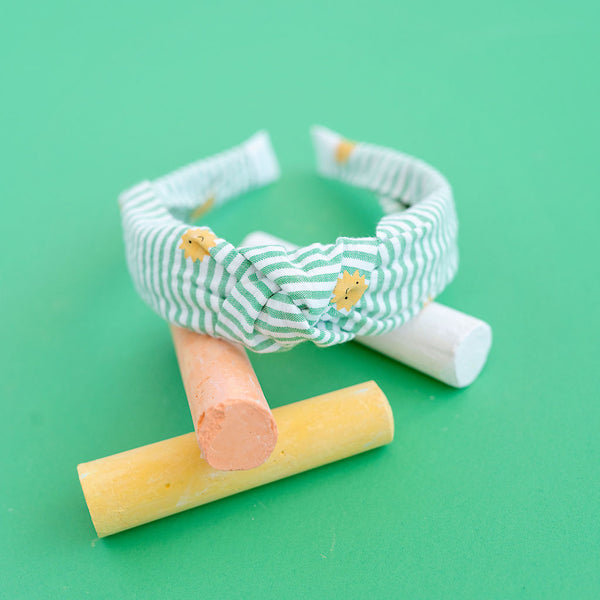 June -Green Stripe & Suns Knotted Headband