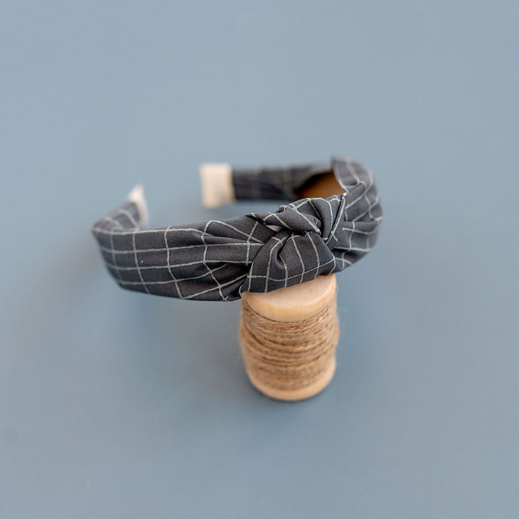 August - Blue Grid Knotted Headband