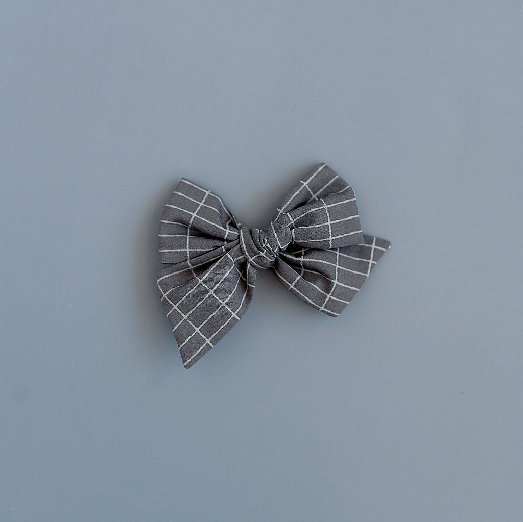 August - Blue Grid Oversized Hand-tied Bow