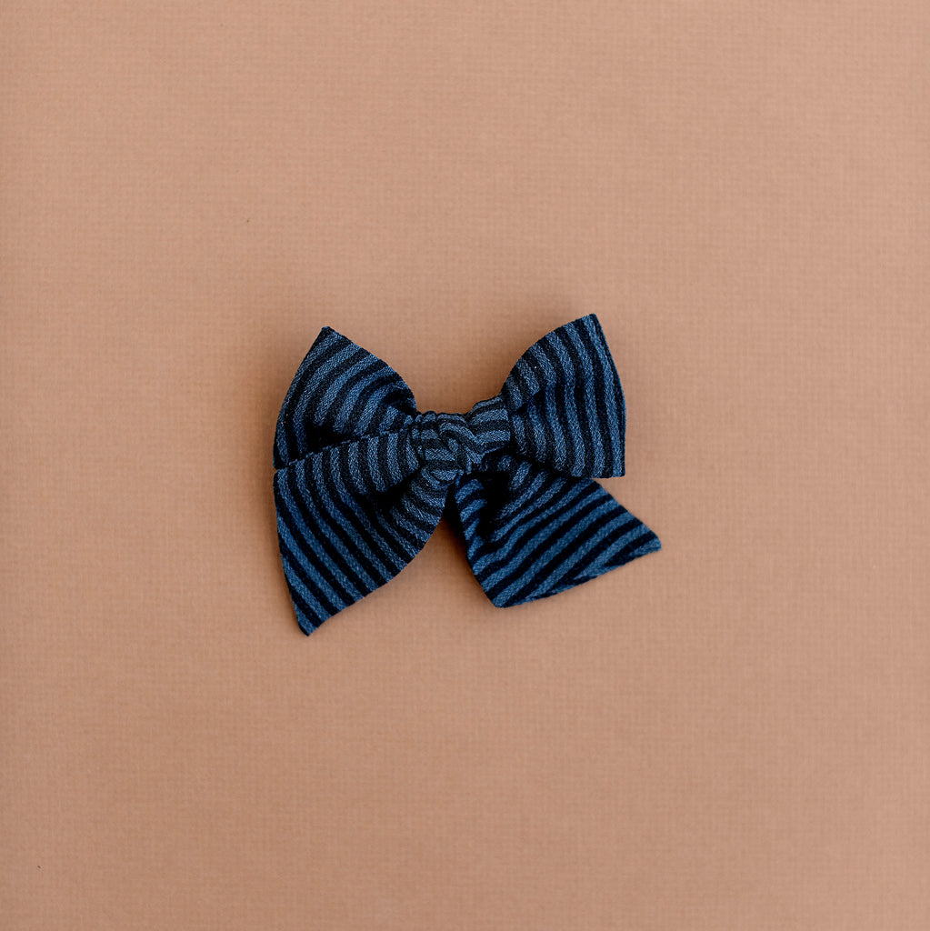 November - Navy Stripe Hand-tied Bow