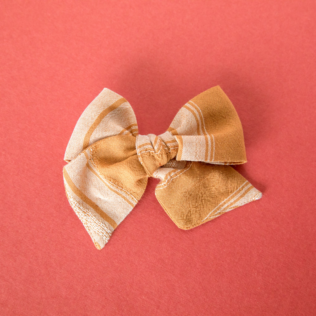 September - Tan Stripe Petite Party Bow