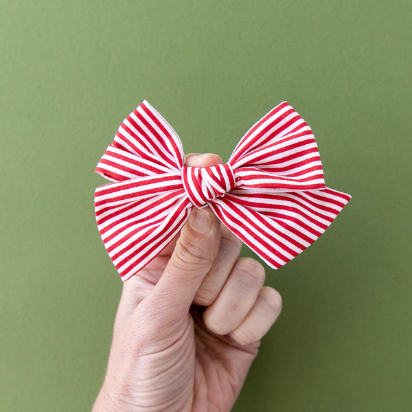 December - Candy Cane Stripe Hand-tied Bow