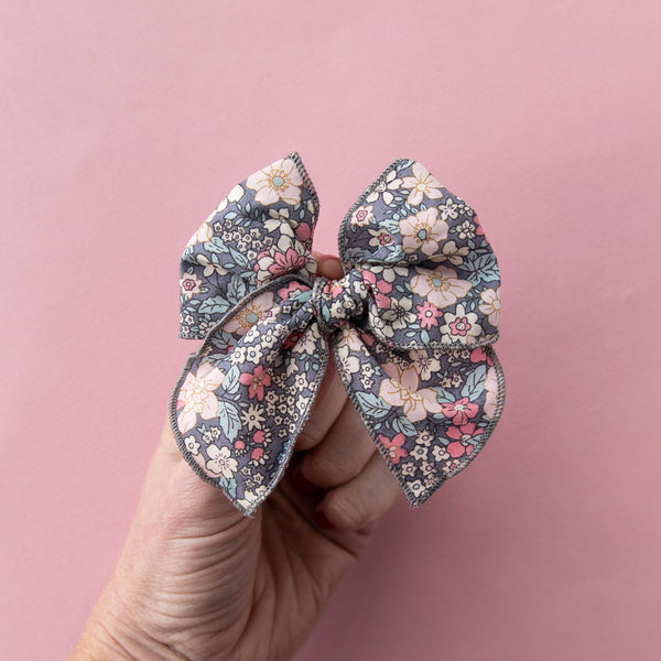 January - Grey Floral Petite Party Bow