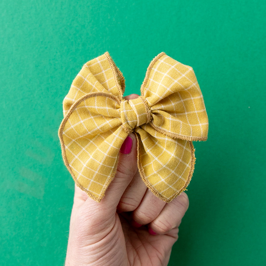March -  Yellow Grid Petite Party Bow Add-On