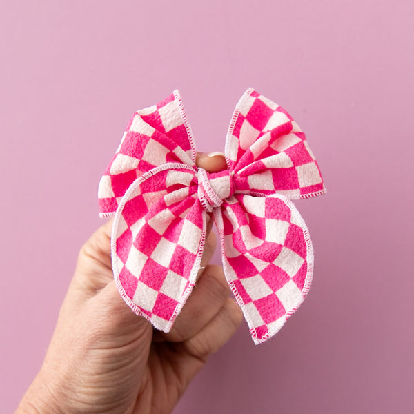 May -  Hot Pink Checkered Petite Party Bow Add-On