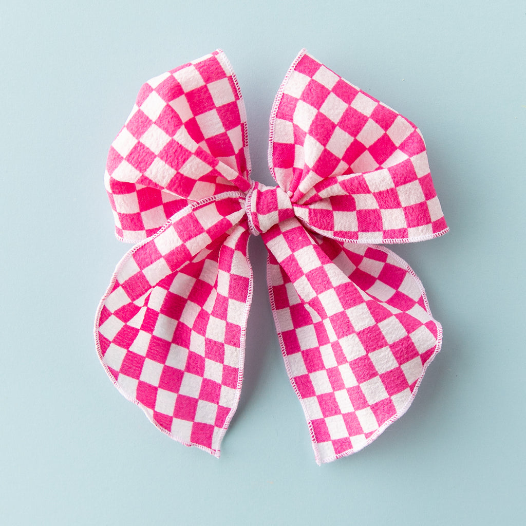 May - Hot Pink Checkered Party Bow