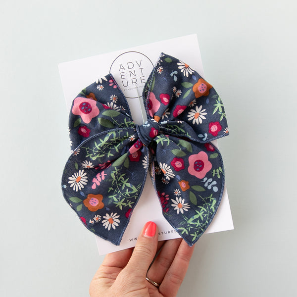 August - Navy Floral Party Bow Add-On