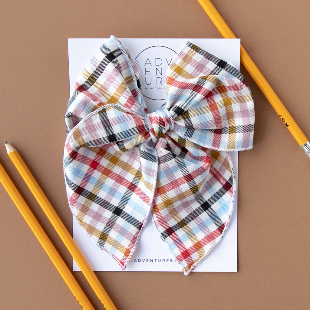 September - Multicolor Plaid Party Bow