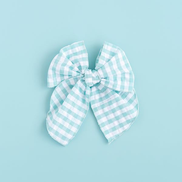 March - Blue Gingham Party Bow