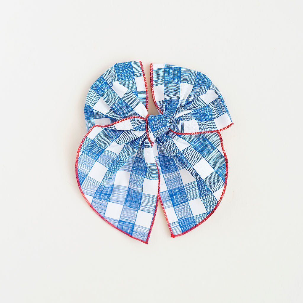July - Blue Plaid Party Bow