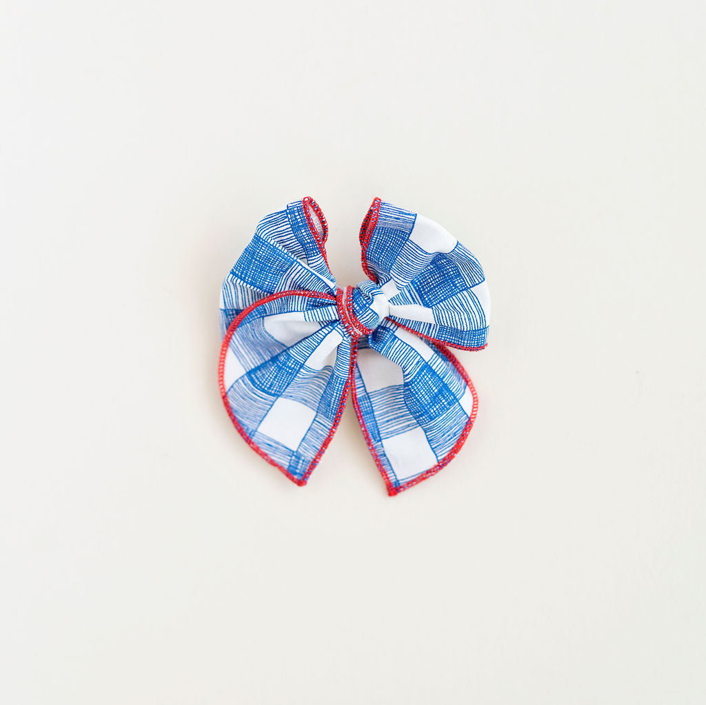 July - Blue Plaid Petite Party Bow
