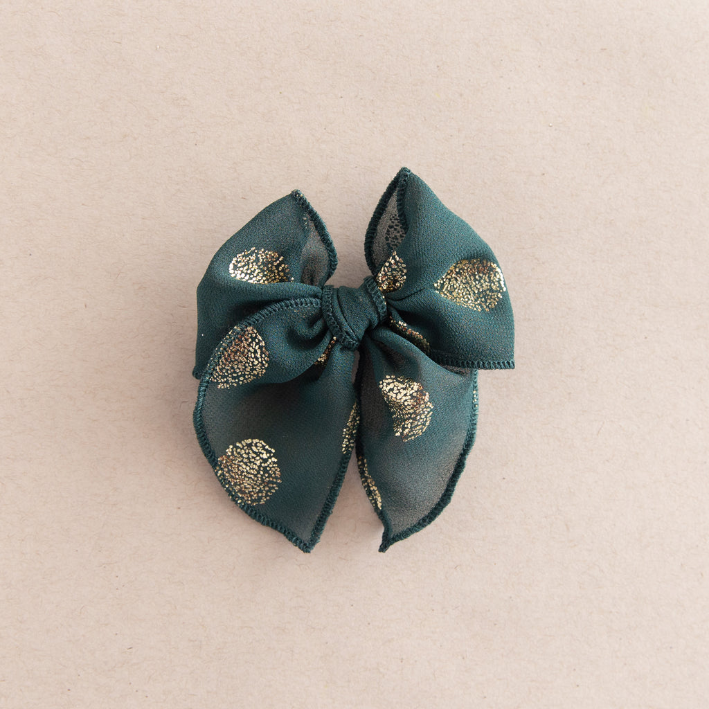 December - Green and Gold Dot Petite Party Bow