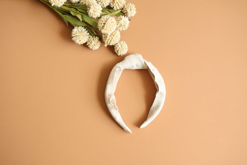 November 2026 Embroidered Beige Knotted Headband Add On
