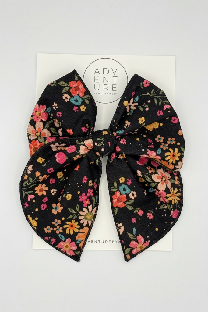 January - Black Floral Party Bow
