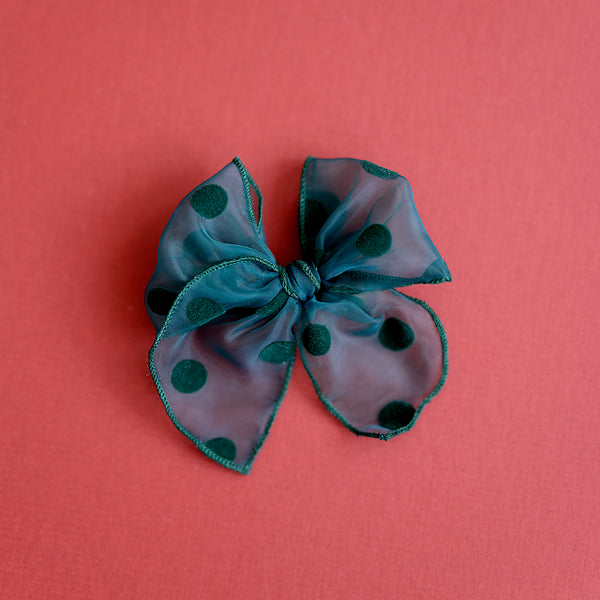 December - Green and Black Polka Petite Party Bow