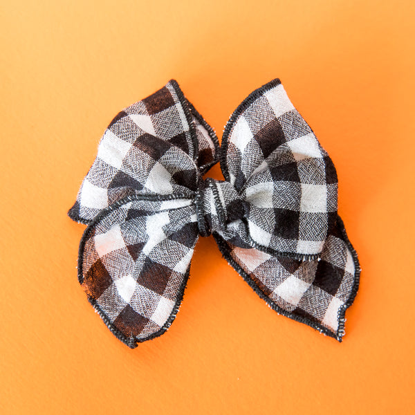October - Black & White Gingham Petite Party Bow