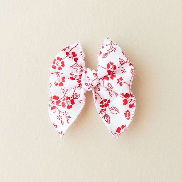 July - Red Floral Petite Party Bow